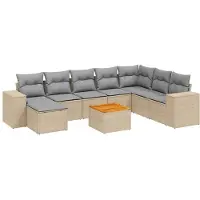 vidaXL Ensemble de salon de jardin 9 pièces avec coussins beige Poly rotin