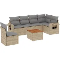 vidaXL Ensemble de salon de jardin 7 pièces avec coussins Beige Poly Rattan