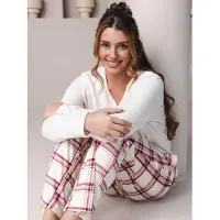 Pastunette Pyjama 'Rosewood Comfort' écru / bourgogne / blanc cassé