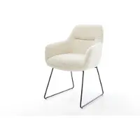 DELIFE Chaise-de-salle-à-manger Pejo-Flex tissu teddy beige pied trapèze noir resorts ensachés
