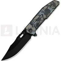 We Knife Couteau pliant Barracks, Pixel Pattern Titanium, Black Stonewash/Brushed
