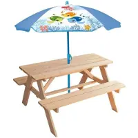 Fun House Table de pique-nique Marron Parasol (125 x ø 100 cm)