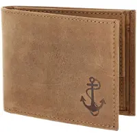 OXMOX Cuir porte-monnaie Leather RFID Protect Pocketbörse Freedom Anchor Embossed Vintage Light Brown brun