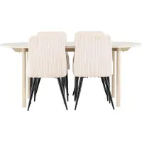 Ebuy24 Andy ensemble pour salle à manger table à manger blanchi 4 chaises velours beige.