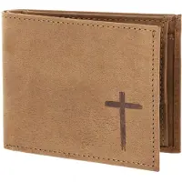 OXMOX Cuir porte-monnaie Leather RFID Protect Pocketbörse Freedom Cross Embossed Vintage Light Brown brun