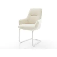 DELIFE Cantilever Zelia-Flex avec accoudoirs tissu teddy beige pied cantilever plat blanc ressorts ensachés