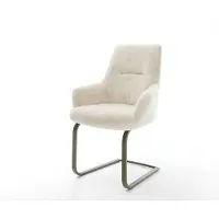 DELIFE Cantilever Zelia-Flex avec accoudoirs peluche crème-blanc pied cantilever plat aspect titane ressorts ensachés