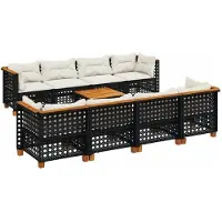 vidaXL Ensemble de salon de jardin 9 pièces avec coussins noir poly rotin