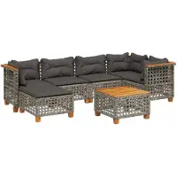 vidaXL Ensemble de salon de jardin 7 pièces avec coussins Gris Poly rotin