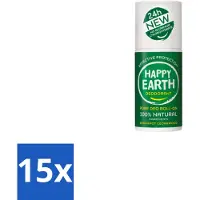 Happy Earth 15 déodorants roll-on "" Bergamote et cèdre, 75 ml - Pack économique - 15 pièces