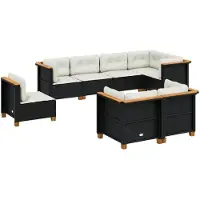 vidaXL Salon de jardin 8 pcs avec coussins noir résine tressée