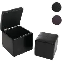 Generique Lot de 2 tabourets Onex, pouf + cube-coffre, cuir noir