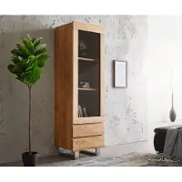 DELIFE Vitrine Live-Edge 60x190 cm acacia naturel bordure de tronc d'arbre 1 porte 2 tiroirs massif