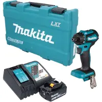 Makita Perceuse-visseuse sans fil DDF 083 RT1K 18 V 40 Nm 1/4" sans balais + 1 batterie 5,0 Ah + chargeur + mallette
