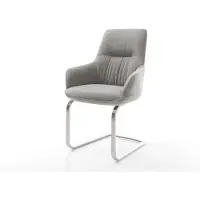 DELIFE Cantilever Zelia-Flex avec accoudoirs tissu structuré doux gris pied cantilever plat acier inoxydable ressorts ensachés