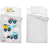 Detexpol MAYAMOO Parure de lit enfant réversible Véhicules de Chantier grise 90x120 cm
