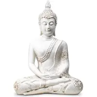 Bahadra Bouddha en méditation blanc Thaïlande - 694 G ; 20x11x27,5 cm