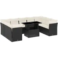 vidaXL Ensemble de 10 canapés de jardin avec coussins noir poly rotin