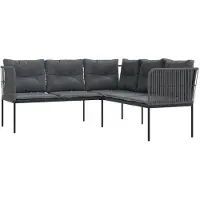 vidaXL Canapé de jardin en L avec coussins Noir Acier et Textilène