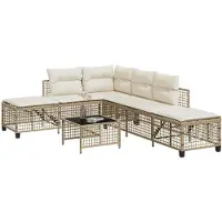 vidaXL Ensemble de 3 canapés d'angle de jardin avec coussins Beige Poly Rattan