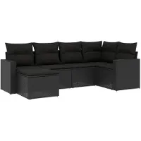 vidaXL Ensemble de salon de jardin 6 pièces avec coussins noir poly rotin