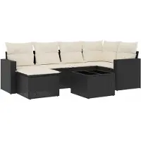 vidaXL Ensemble de salon de jardin 7 pièces avec coussins noir poly rotin