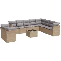 vidaXL Ensemble de salon de jardin 11 pièces avec coussins Beige Poly Rattan