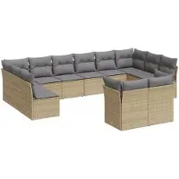 vidaXL Ensemble de 12 canapés de jardin avec coussins Beige Poly Rattan