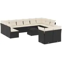 vidaXL Ensemble de 13 canapés de jardin avec coussins noir poly rotin