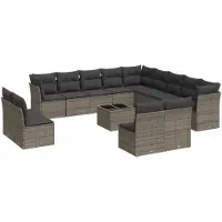 vidaXL Ensemble de salon de jardin 14 pièces avec coussins Beige Poly Rattan