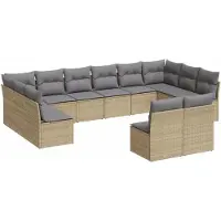 vidaXL Ensemble de 12 canapés de jardin avec coussins Beige Poly Rattan
