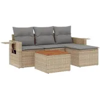 vidaXL Ensemble de salon de jardin 5 pièces avec coussins Beige Poly Rattan