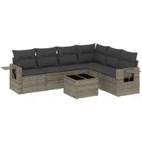 vidaXL Ensemble de salon de jardin 7 pièces avec coussins Gris Poly rotin