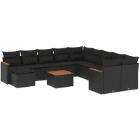 vidaXL Ensemble de 12 canapés de jardin avec coussins noir poly rotin