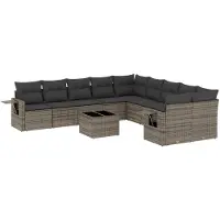 vidaXL Ensemble de salon de jardin 11 pièces avec coussins Gris Poly rotin