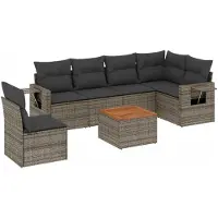 vidaXL Ensemble de salon de jardin 7 pièces avec coussins Gris Poly rotin