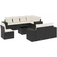 vidaXL Ensemble de salon de jardin 9 pièces avec coussins noir poly rotin
