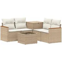 vidaXL Ensemble de salon , 6 pièces, beige et crème, en résine tressée et en acier