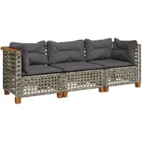 vidaXL Canapé de jardin 3 places avec coussins Gris Poly Rattan