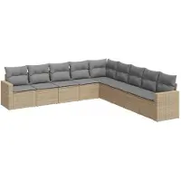 vidaXL Ensemble de salon de jardin 9 pièces avec coussins beige Poly rotin