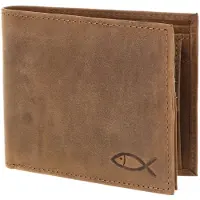 OXMOX Cuir porte-monnaie Leather RFID Protect Querscheinbörse Freedom Fish Embossed Vintage Light Brown brun