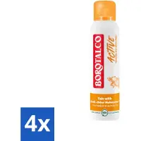 Borotalco – Déodorant spray – Active – Mandarine & Néroli Fresh – 0 % d'alcool – 150 ml - Pack économique - 4 pièces