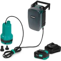 Vonroc Pompe submersible sans fil 20V - 90 W - 3800 l/h - 0,6 bar - eaux propres et sales | batterie 4,0 Ah et chargeur inclus