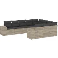 vidaXL Ensemble de 10 canapés de jardin avec coussins gris clair Poly rotin