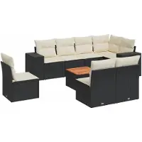 vidaXL Ensemble de salon de jardin 9 pièces avec coussins noir poly rotin