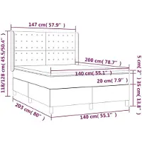 vidaXL Lit boxspring avec matelas noir 140x200 cm Tissu