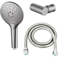FortiFura Calvi Douchette à main - Ø12 cm - rond - 3 jets - avec support - flexible anti-torsion - 150 cm - inox brossé PVD SW799447/sw720566 /sw706208