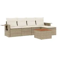 vidaXL Ensemble de salon de jardin 6 pièces avec coussins Beige Poly Rattan