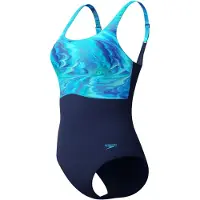 Speedo Print Contour Eclipse Swimsuit Bleu UK 34 Femme