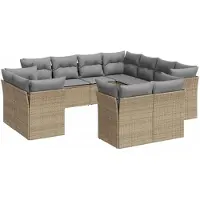 vidaXL Ensemble de salon de jardin 11 pièces avec coussins Beige Poly Rattan